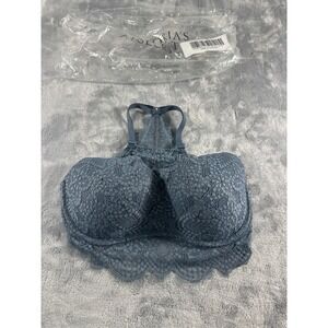 Victorias Secret Pink Lace Front Zip Push Up Bralette Blue Racerback S(D-DD)